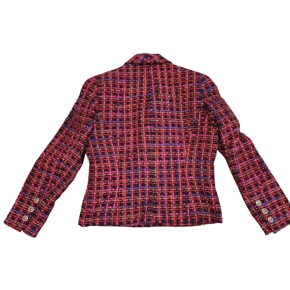 VTG Carlisle Womens Blazer Jacket Size 6 Red Purple Tweed Wool Blend Boucle Lady
